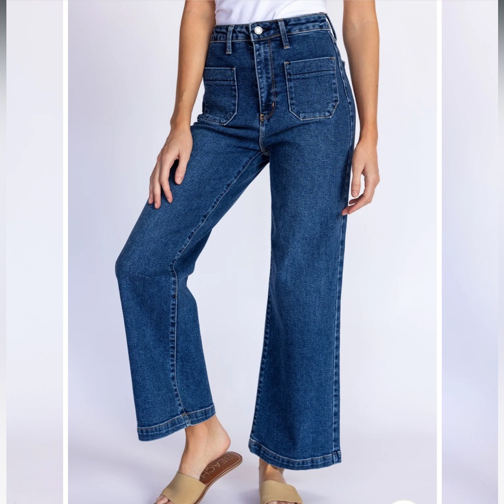 Just Black Denim Patch Pocket Wide Leg Dark Wash Size 28